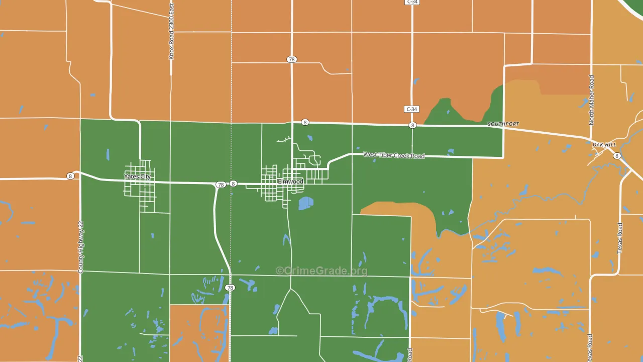 Elmwood, IL Map of Arson Rates