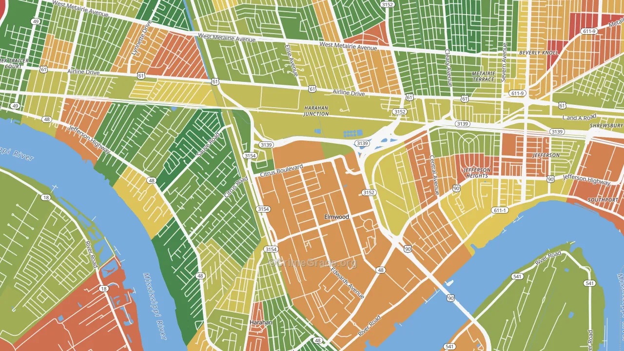 Elmwood, New Orleans, LA Map of Arson Rates