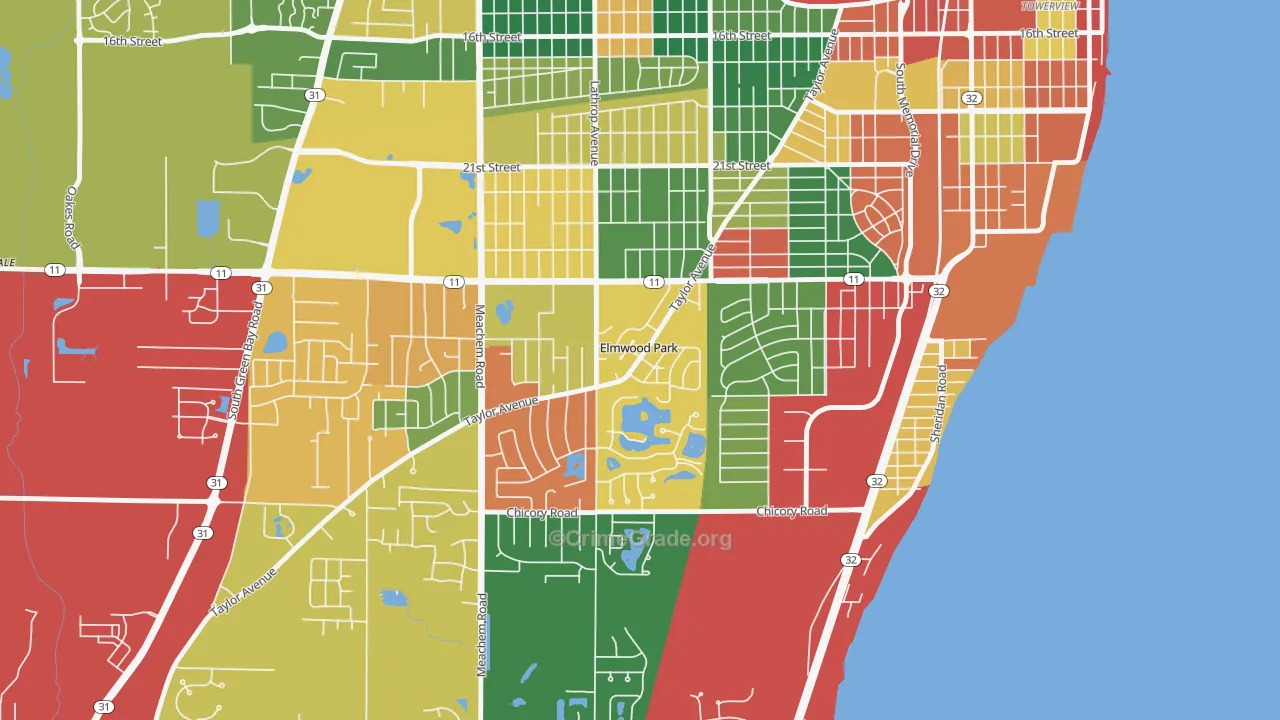 Elmwood Park, WI Map of Arson Rates
