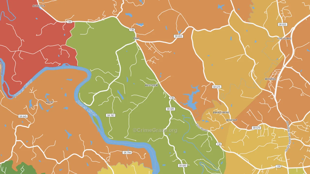 Elon, VA Map of Arson Rates