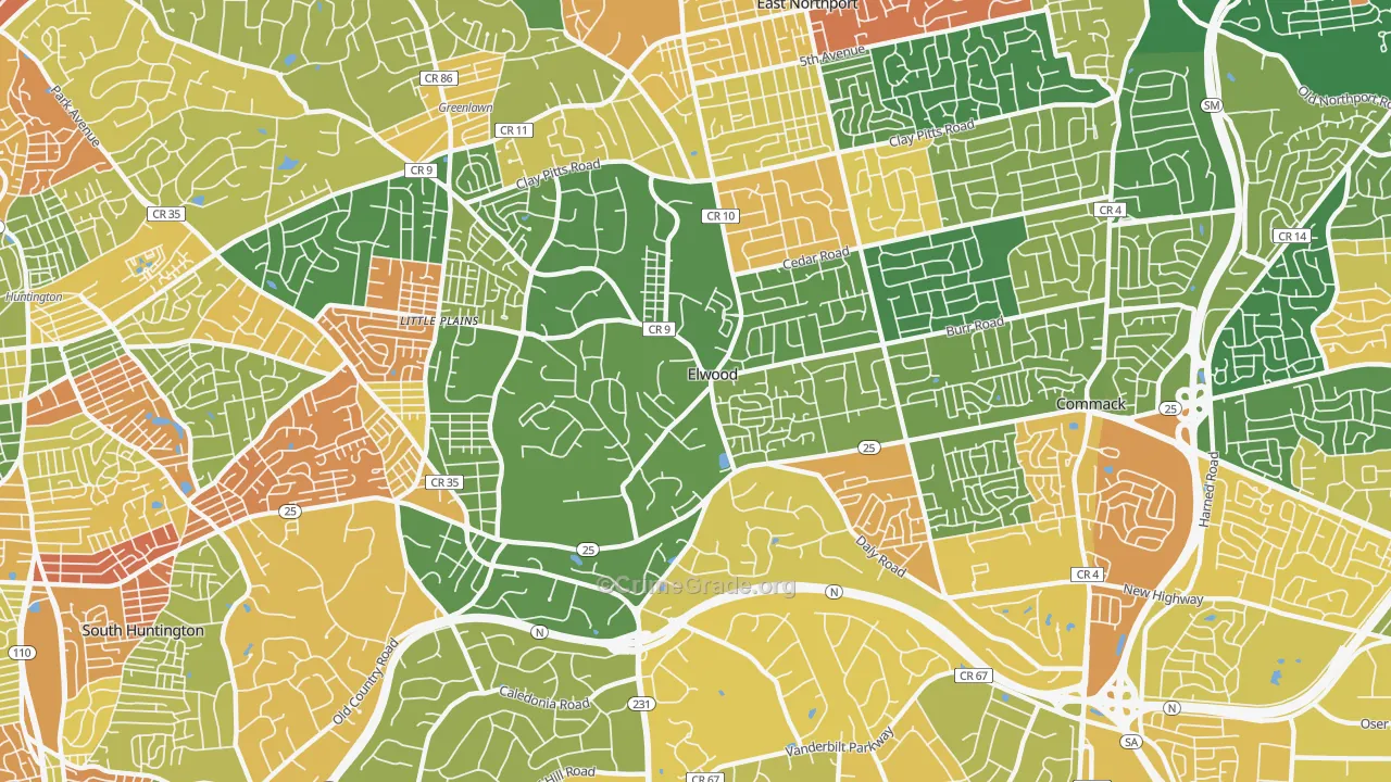 Elwood, East Northport, NY Map of Arson Rates