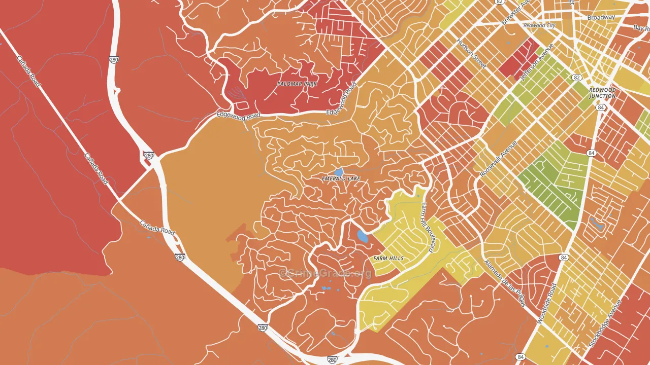Emerald Lake Hills, Redwood City, CA Map of Arson Rates