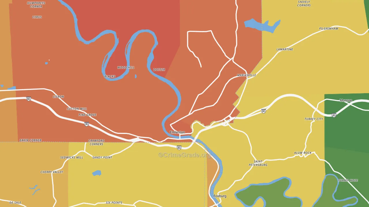 Emlenton, PA Map of Arson Rates