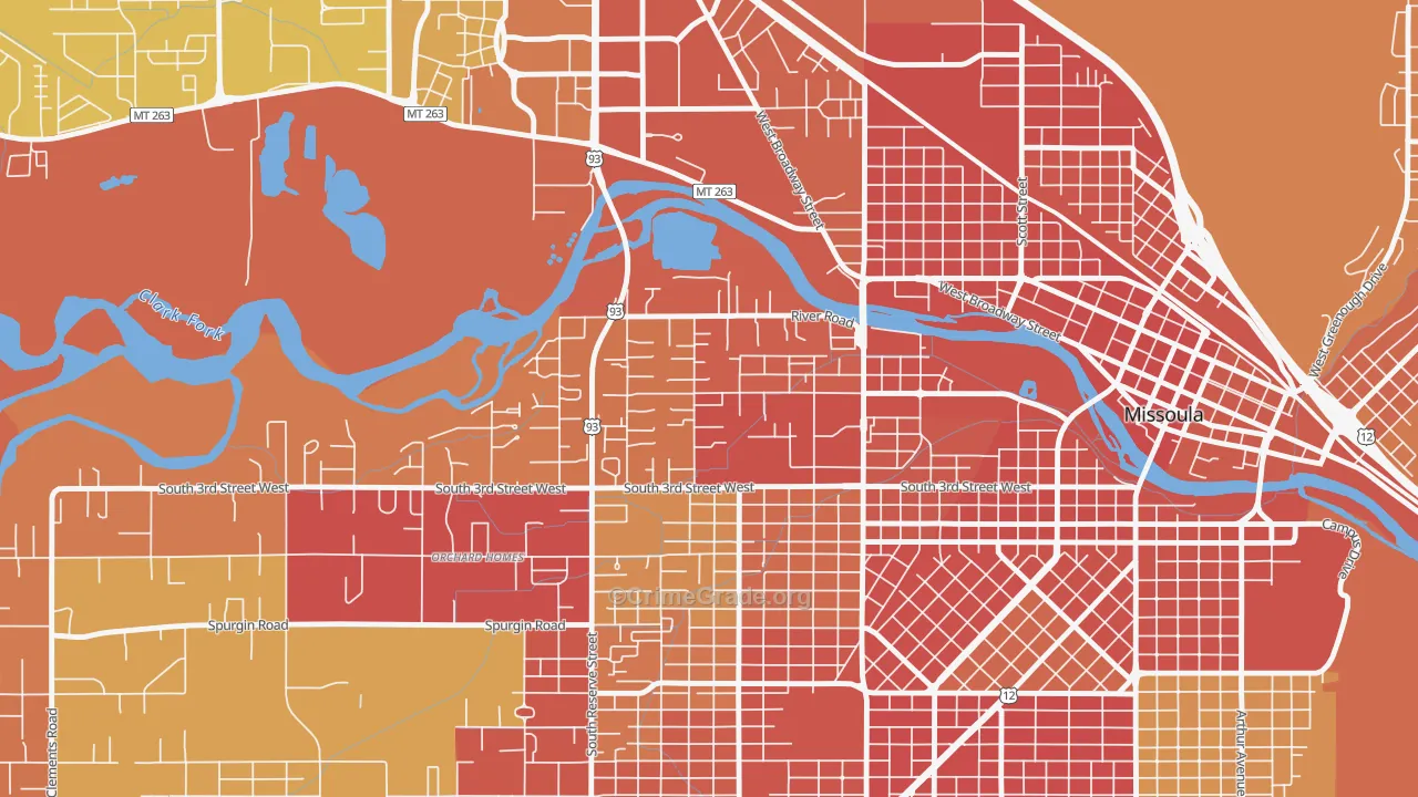 Emma Dickinson Orchard Homes, Missoula, MT Map of Arson Rates