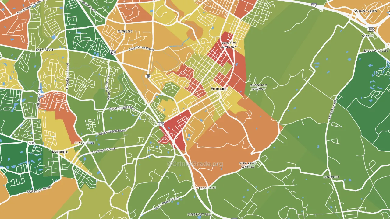 Emmaus, PA Map of Arson Rates