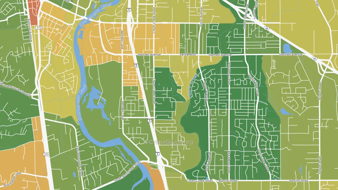 Enterprise, Redding, CA Map of Arson Rates