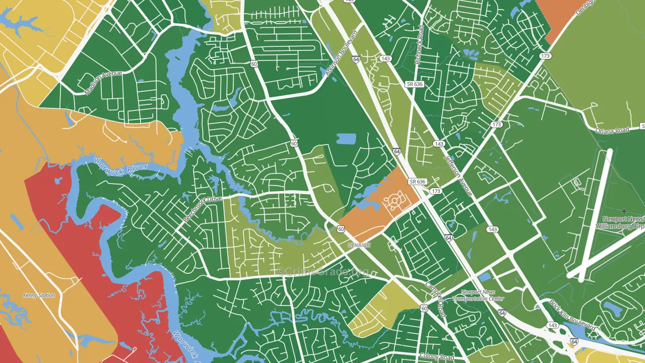 Epes, Newport News, VA Map of Arson Rates