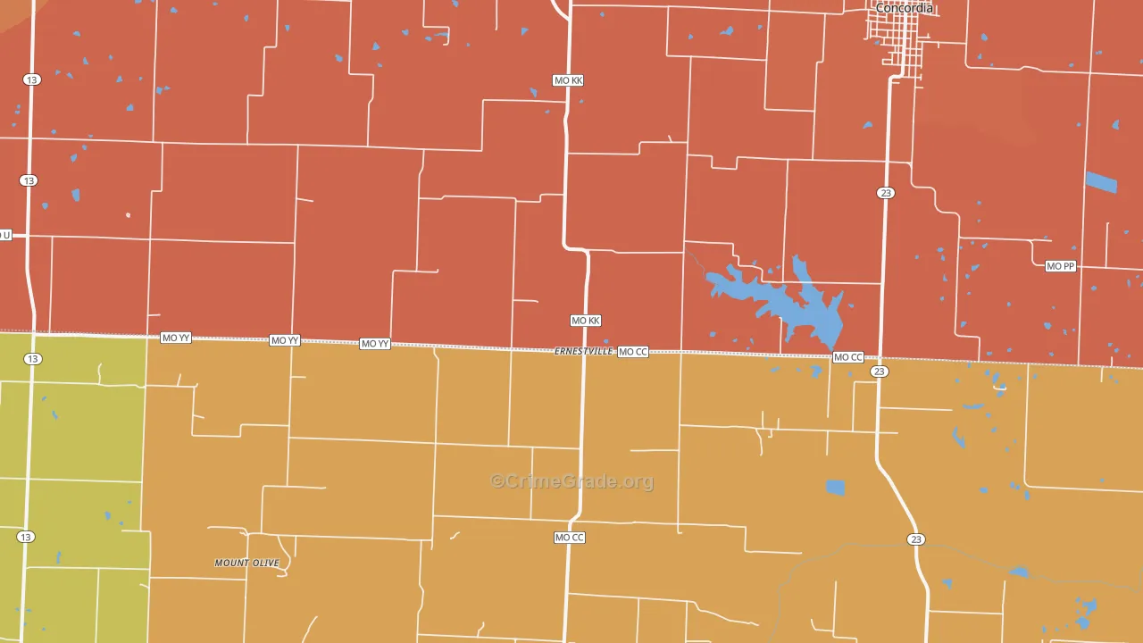 Ernestville, MO Map of Arson Rates