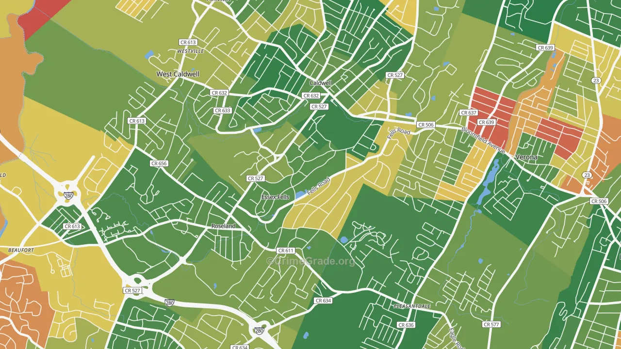 Essex Fells, NJ Map of Arson Rates
