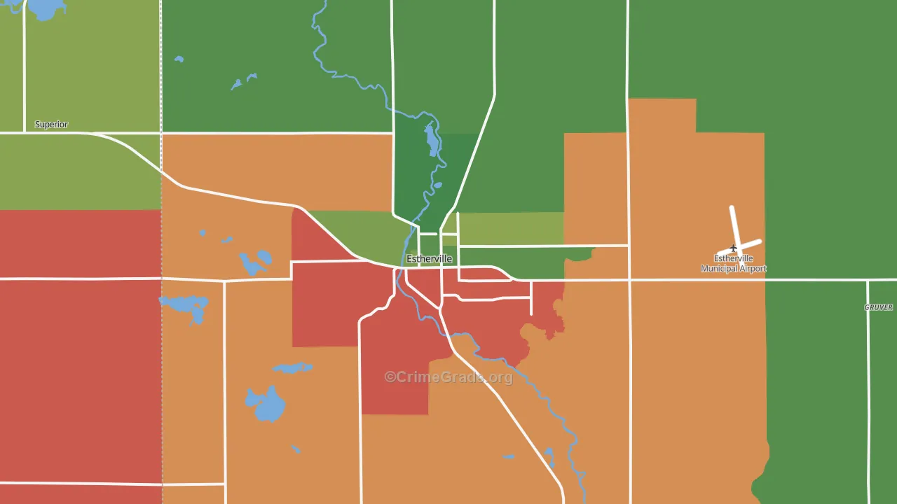 Estherville, IA Map of Arson Rates
