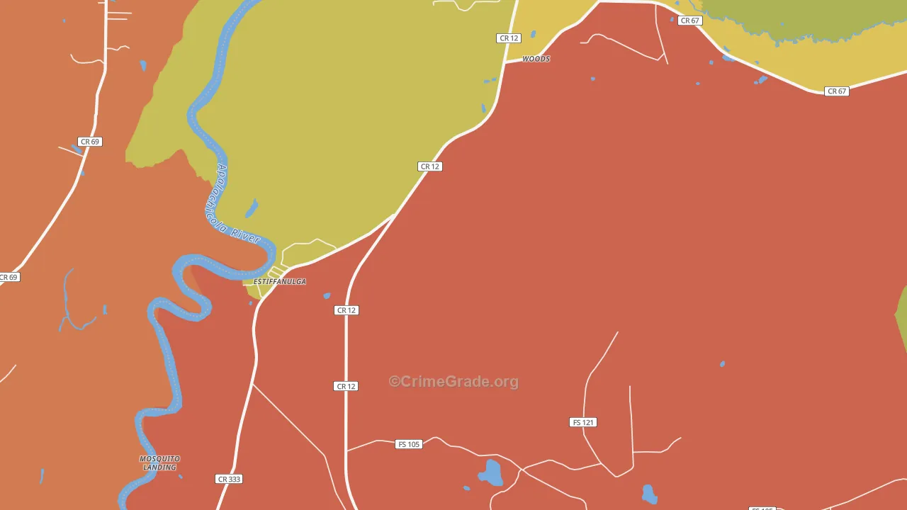 Estiffanulga, FL Map of Arson Rates