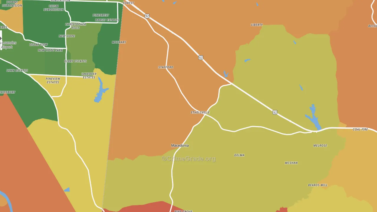 Ethelsville, AL Map of Arson Rates