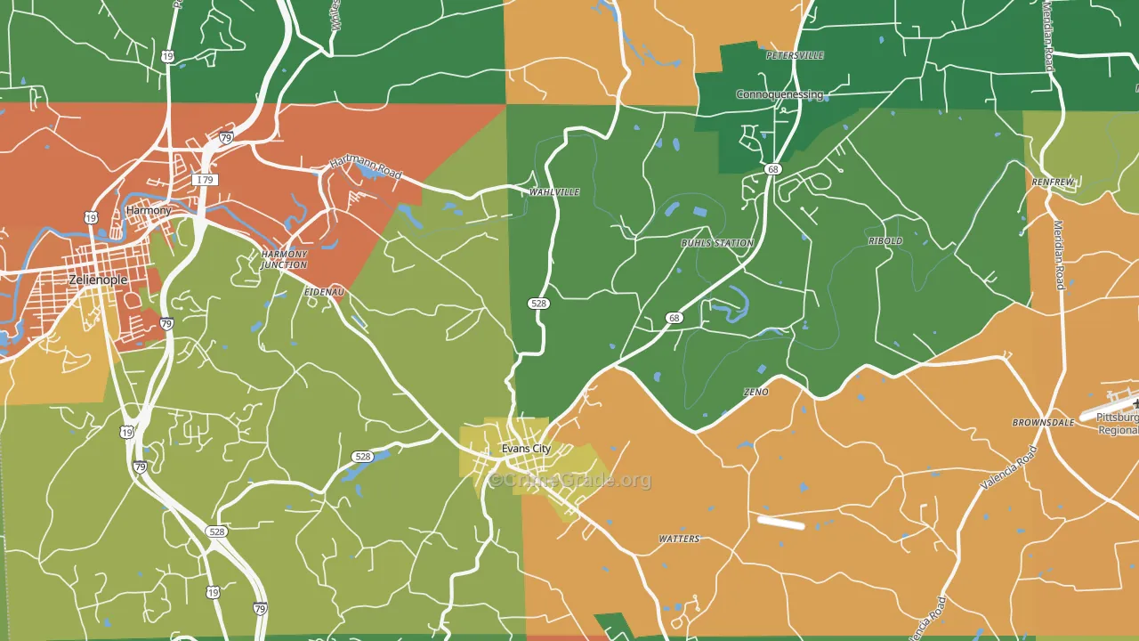 Evans City, PA Map of Arson Rates