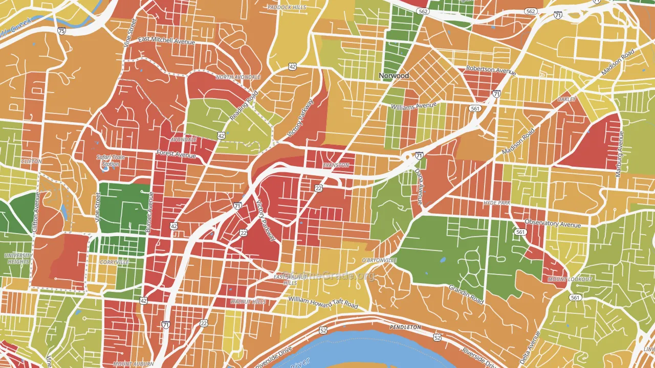 Evanston, Cincinnati, OH Map of Arson Rates