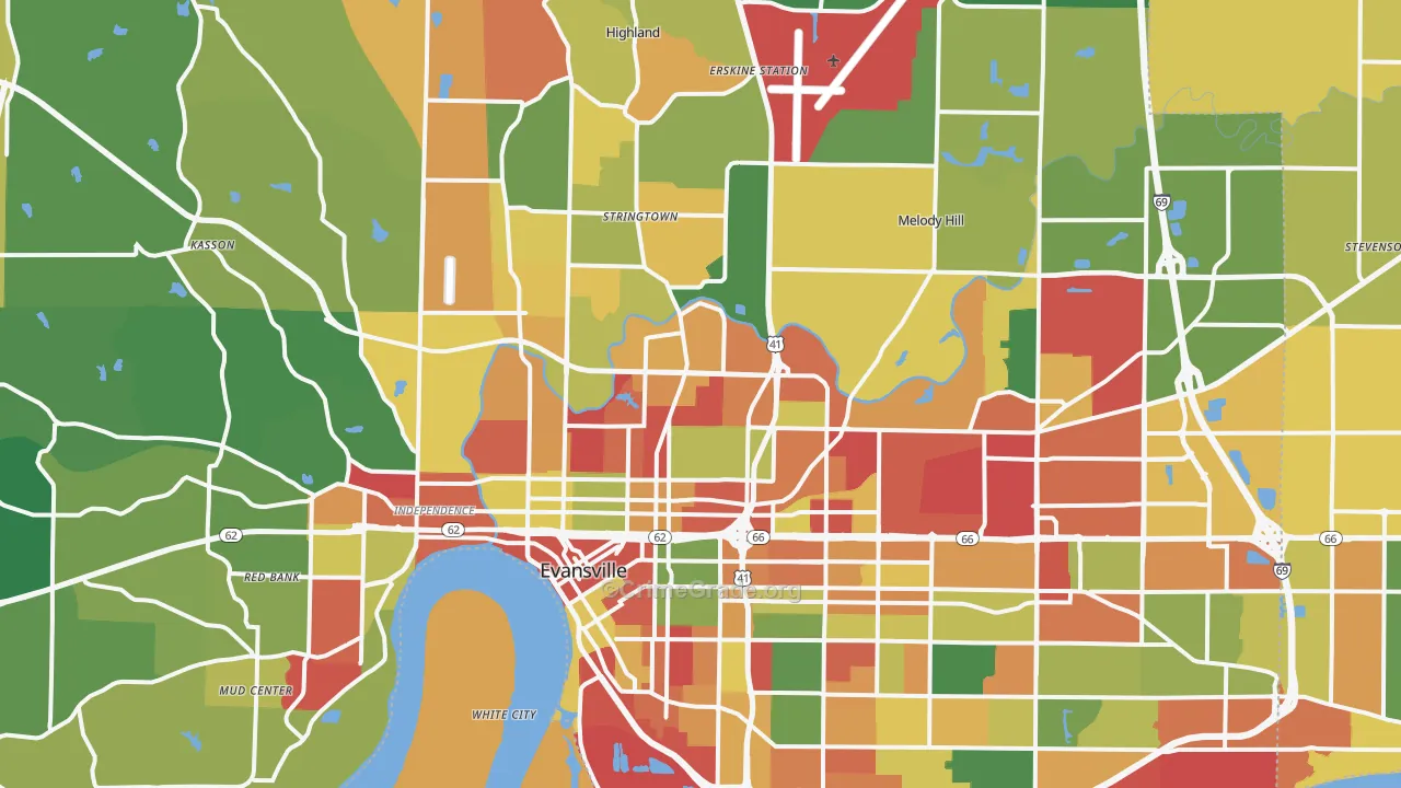 Evansville, IN Map of Arson Rates