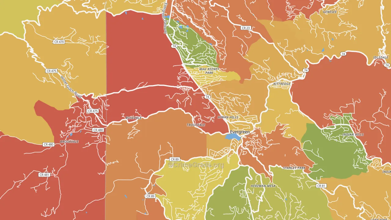 Evergreen, CO Map of Arson Rates