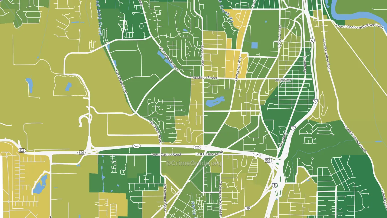 Evergreen, Everett, WA Map of Arson Rates