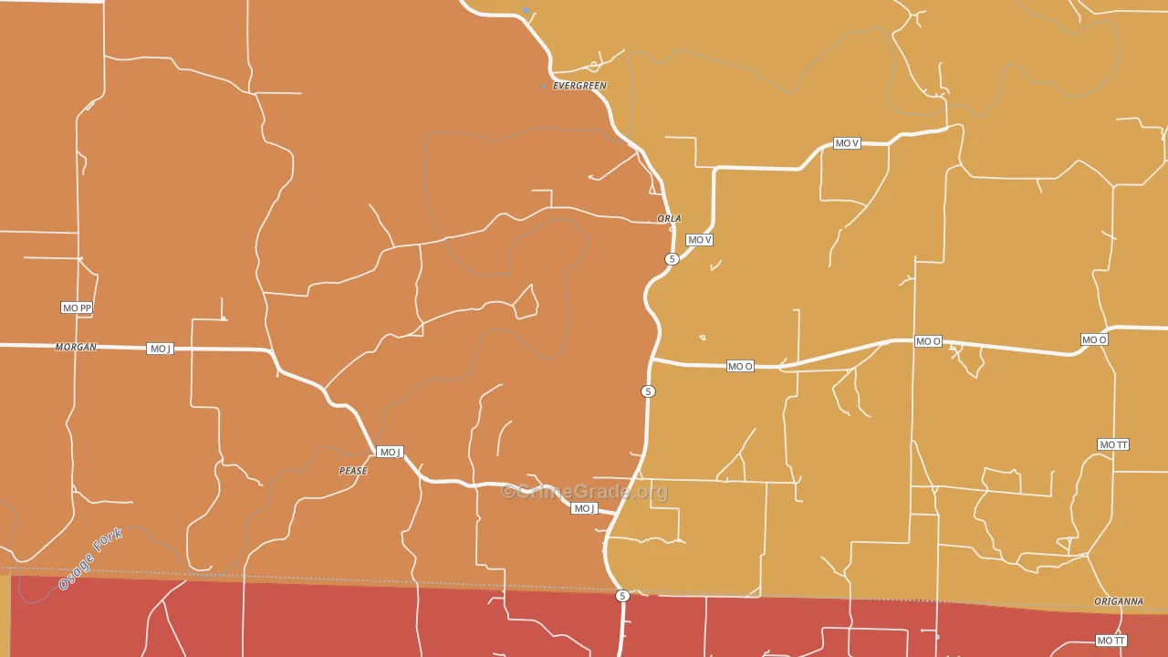 Evergreen, MO Map of Arson Rates