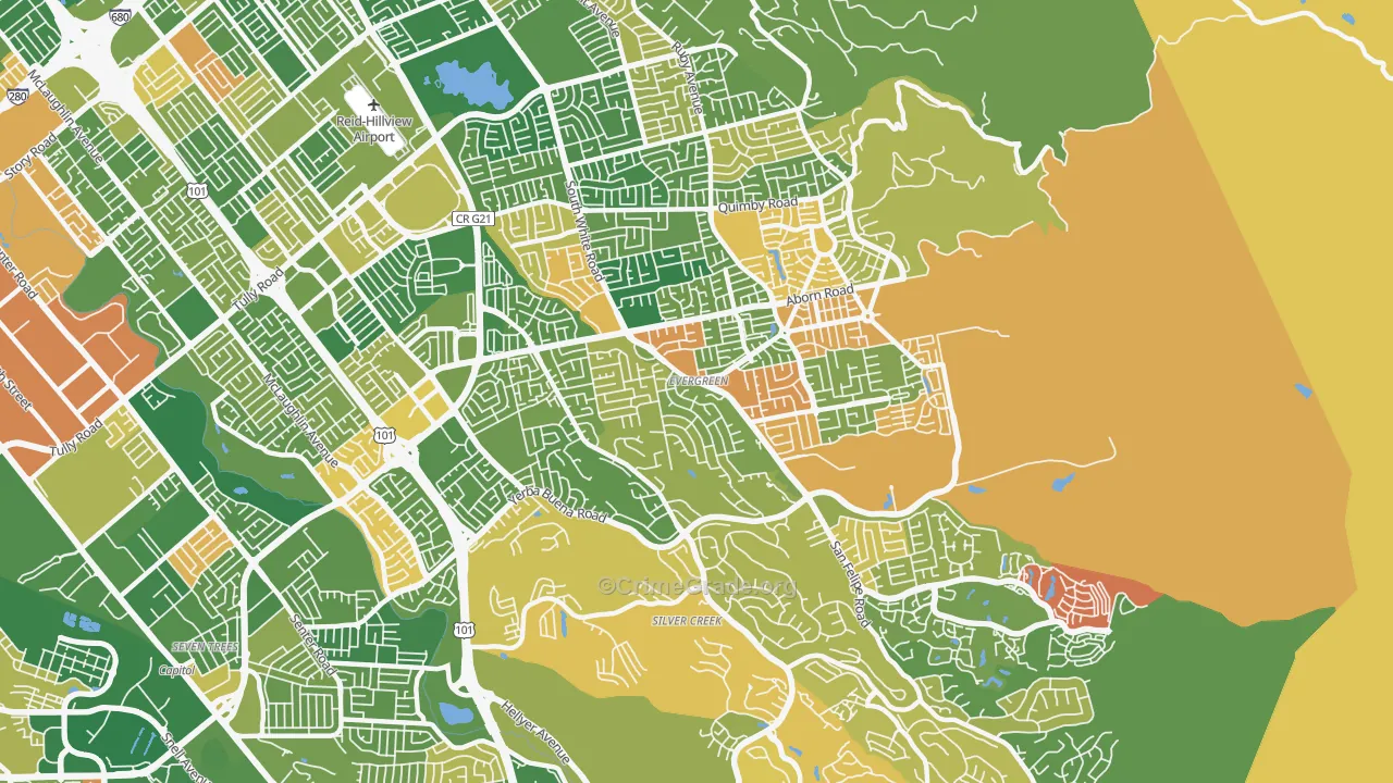 Evergreen, San Jose, CA Map of Arson Rates