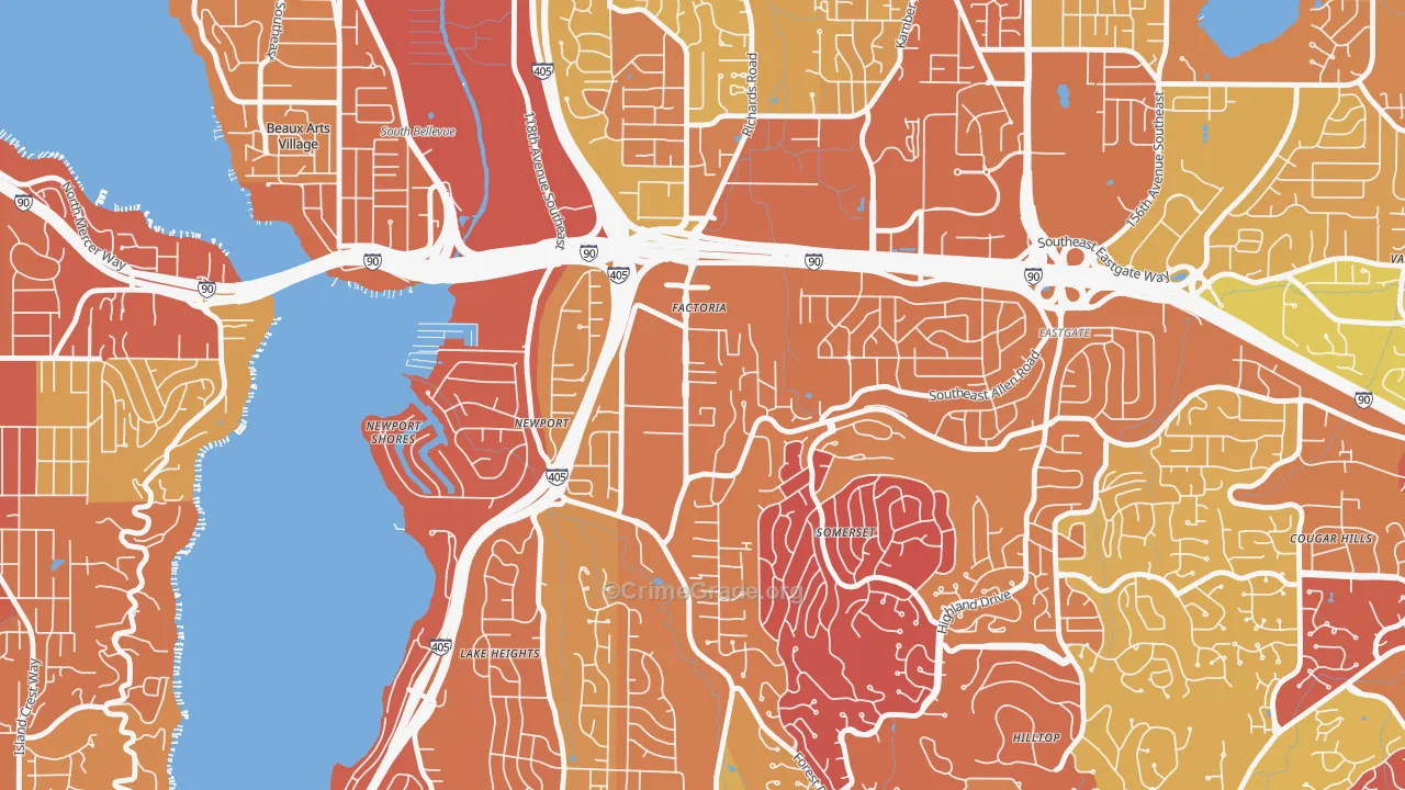 Factoria, Bellevue, WA Map of Arson Rates