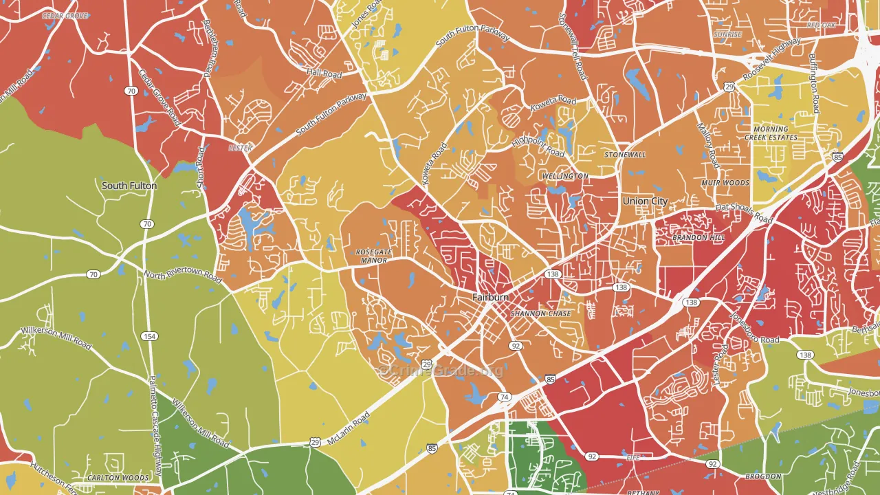 Fairburn, GA Map of Arson Rates