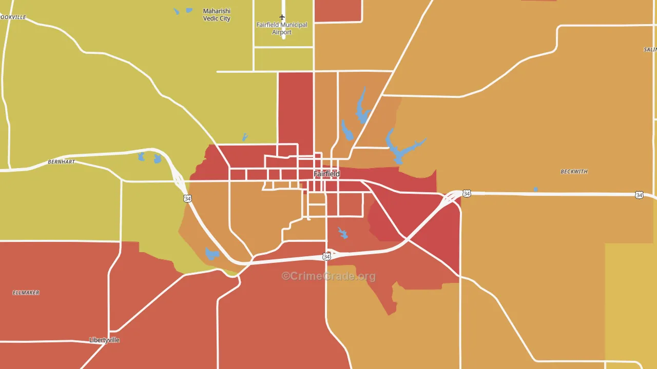 Fairfield, IA Map of Arson Rates