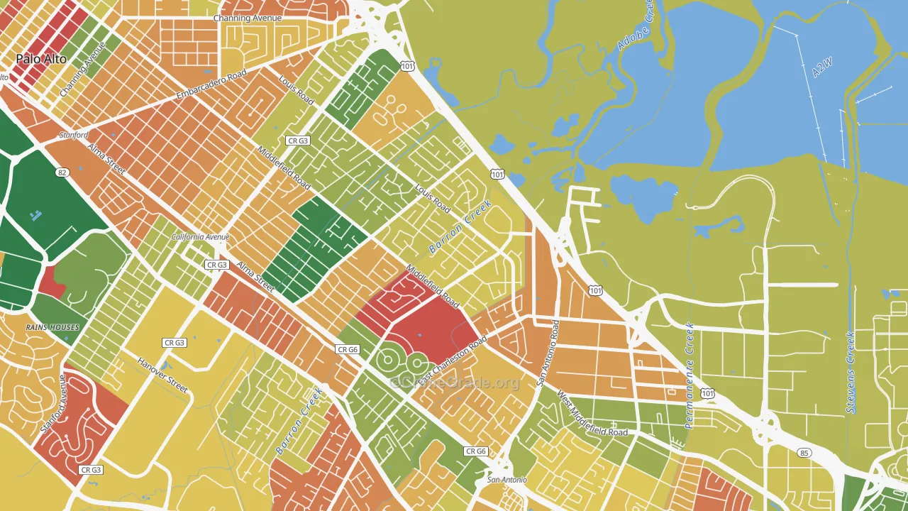 Fairmeadow, Palo Alto, CA Map of Arson Rates