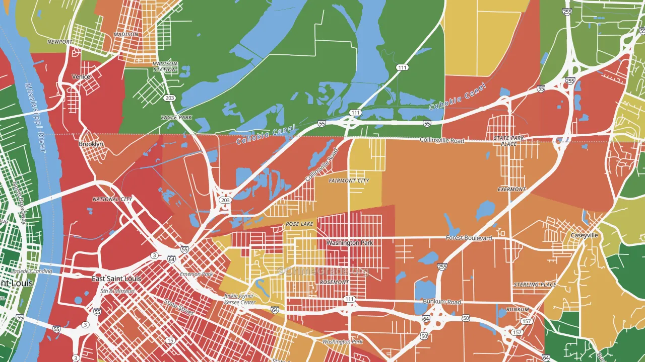 Fairmont City, IL Map of Arson Rates