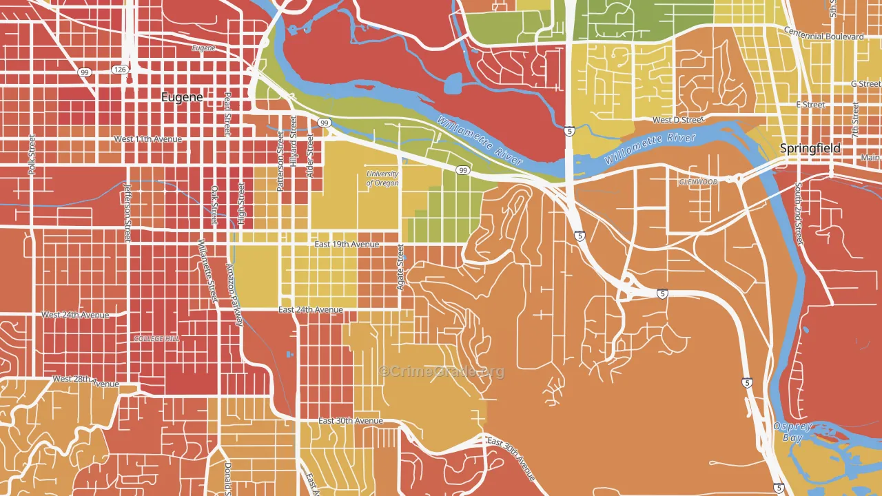 Fairmount, Eugene, OR Map of Arson Rates