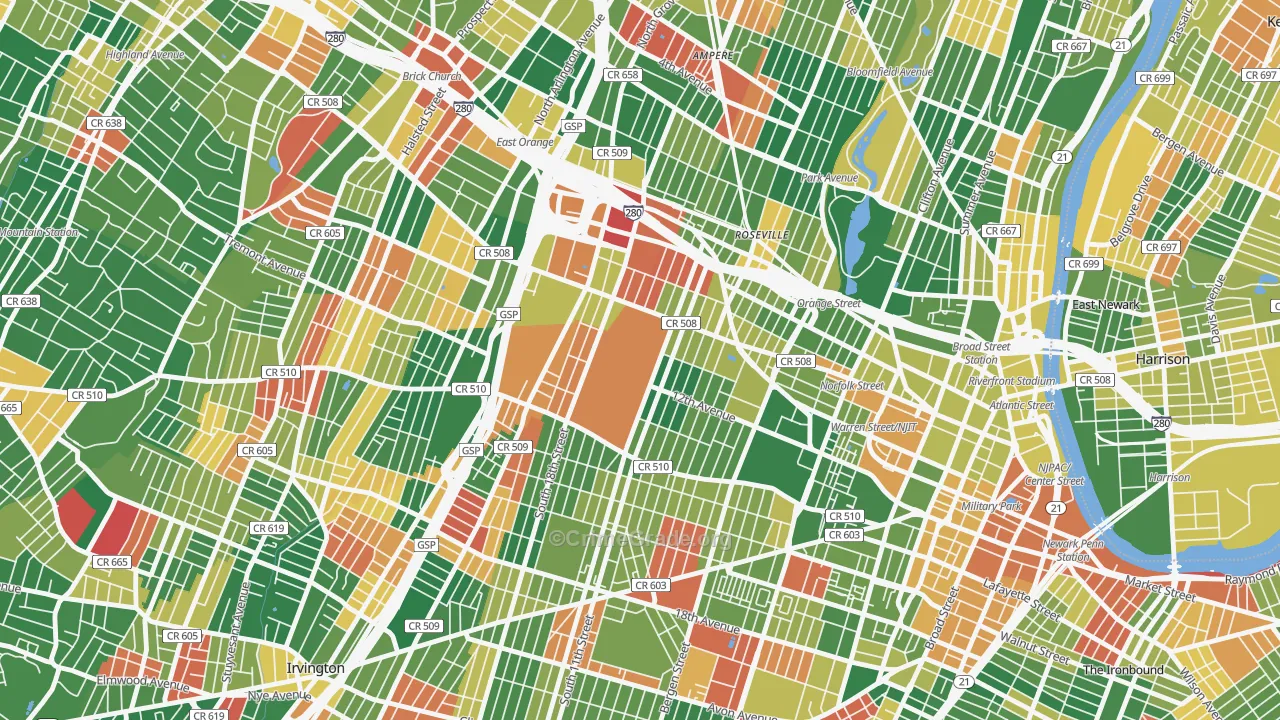 Fairmuont, Newark, NJ Map of Arson Rates