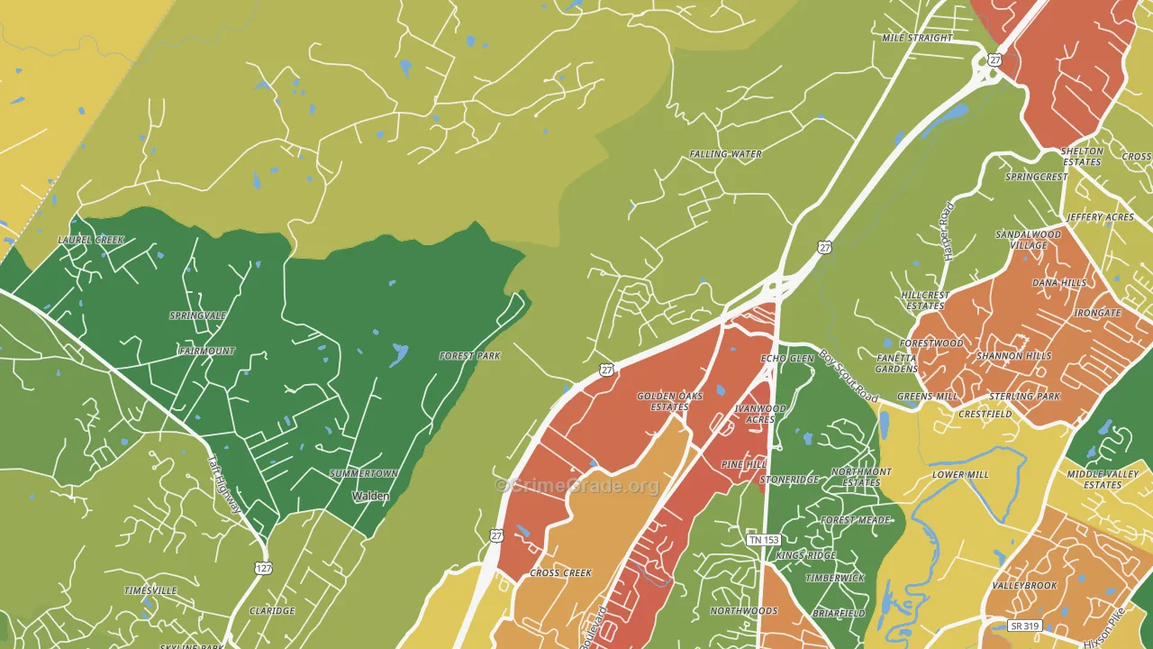 Falling Water, TN Map of Arson Rates