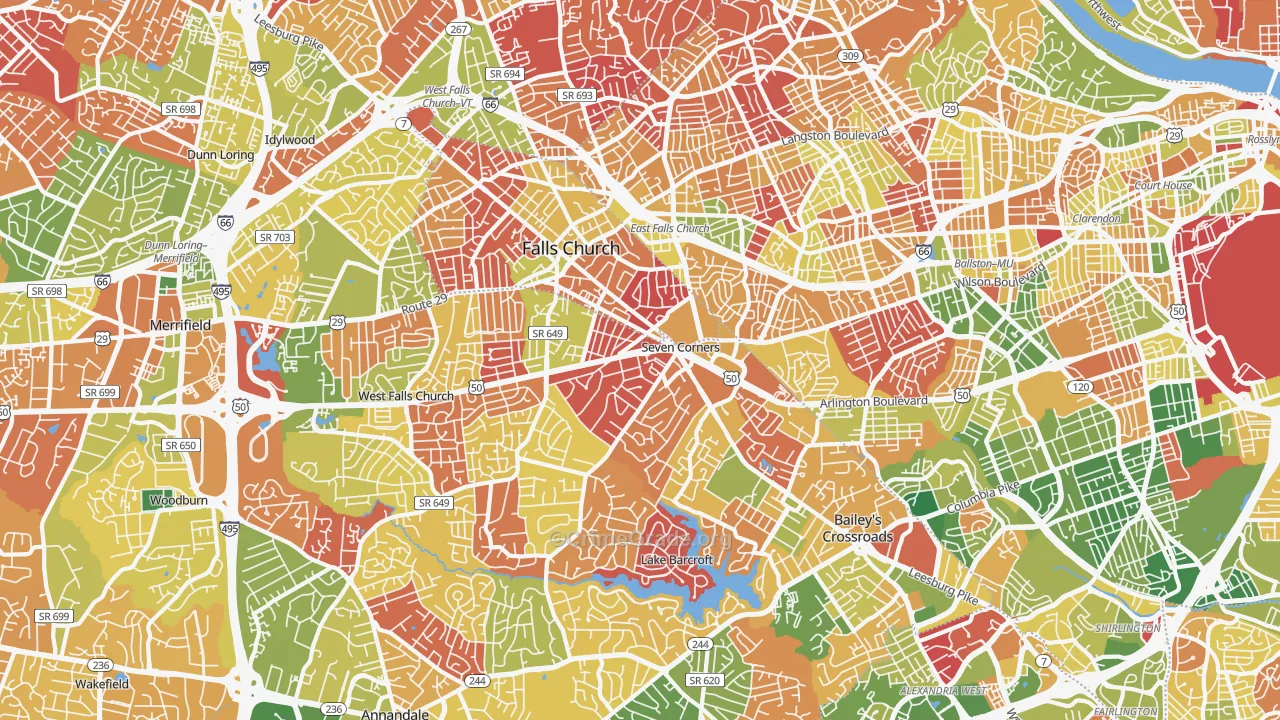 Falls Church, VA Map of Arson Rates