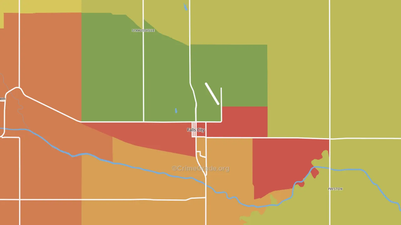 Falls City, NE Map of Arson Rates