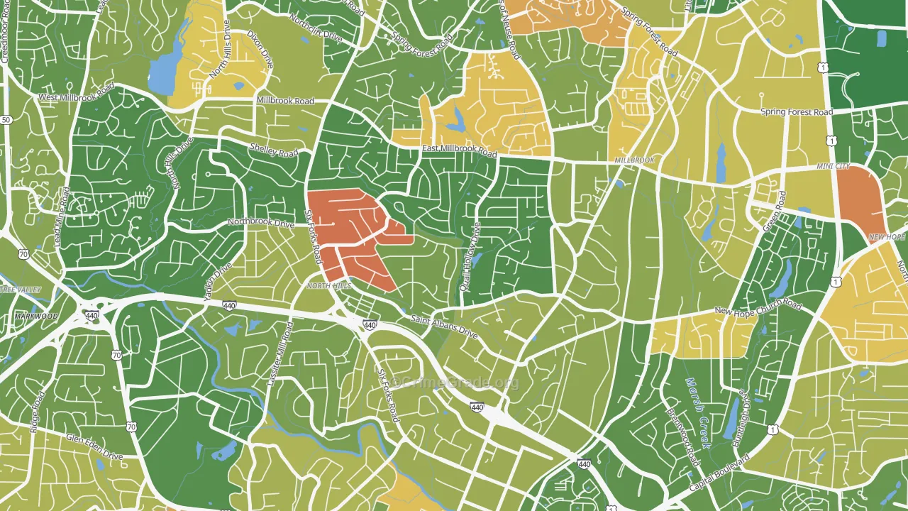 Falls of Neuse, Raleigh, NC Map of Arson Rates