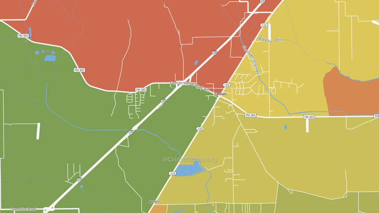 Fannett, TX Map of Arson Rates