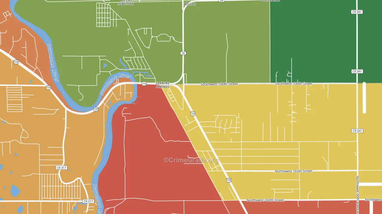 Fanning Springs, FL Map of Arson Rates