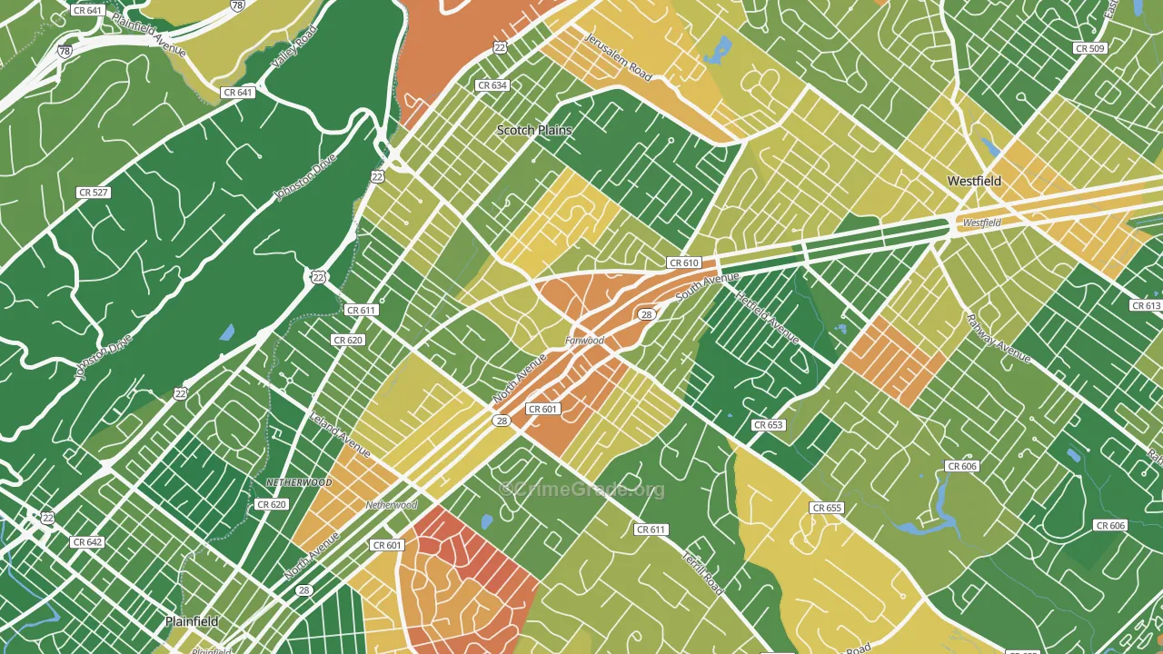Fanwood, NJ Map of Arson Rates
