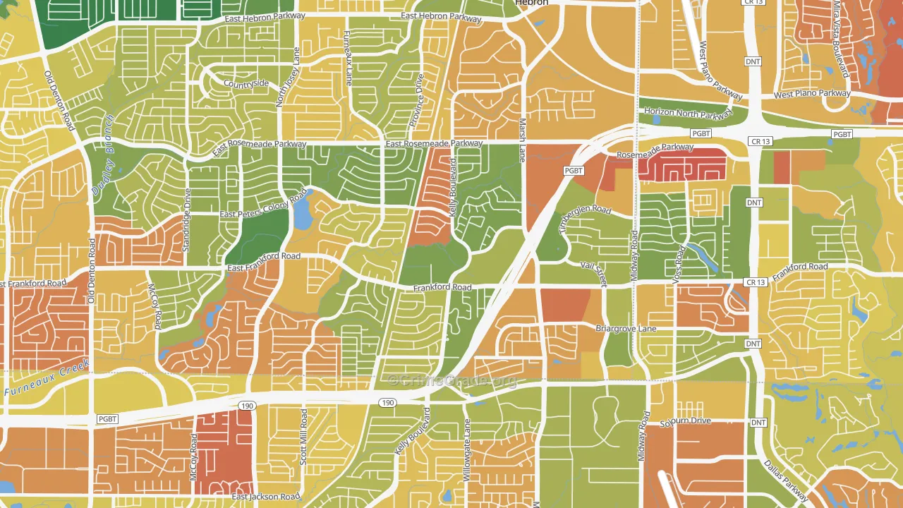 Far North Dallas-Carrollton, Carrollton, TX Map of Arson Rates