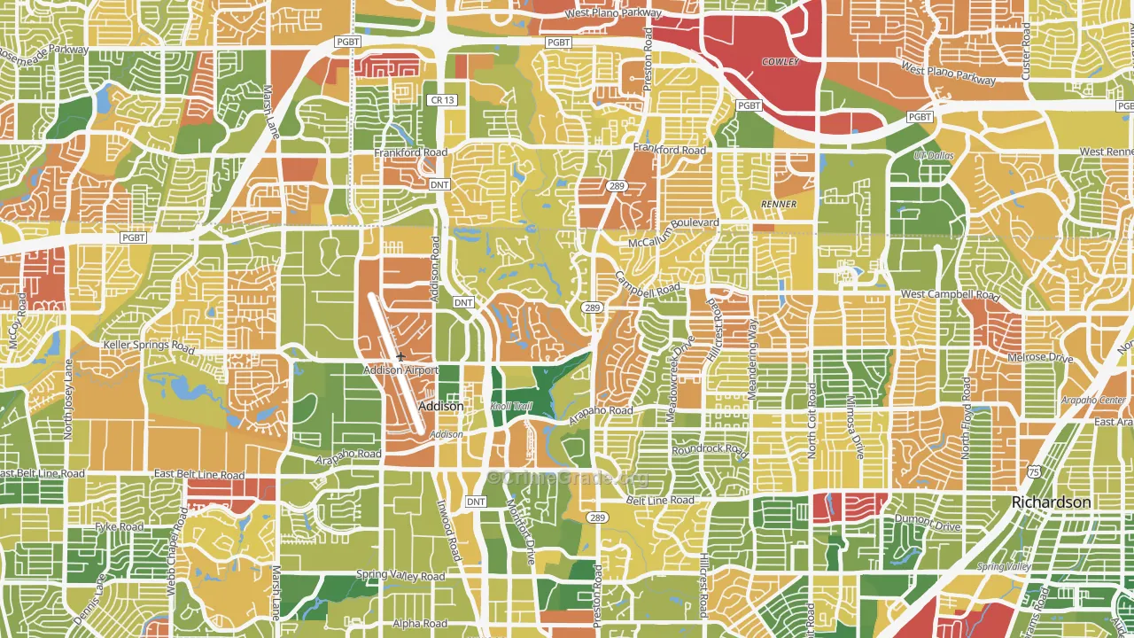 Far North Dallas, Dallas, TX Map of Arson Rates