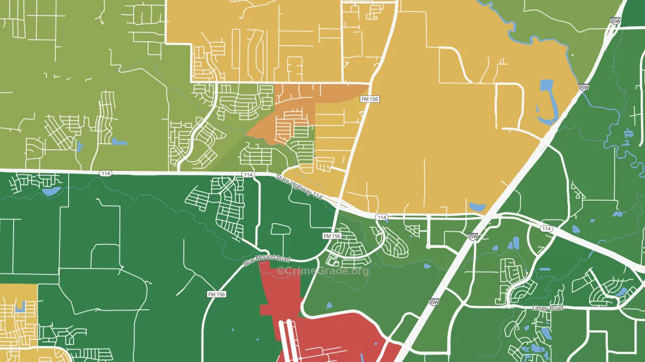 Far North Dallas-Justin, Justin, TX Map of Arson Rates
