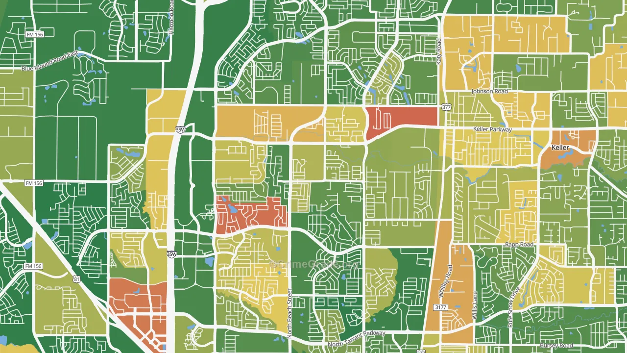 Far North Dallas-Keller, Keller, TX Map of Arson Rates