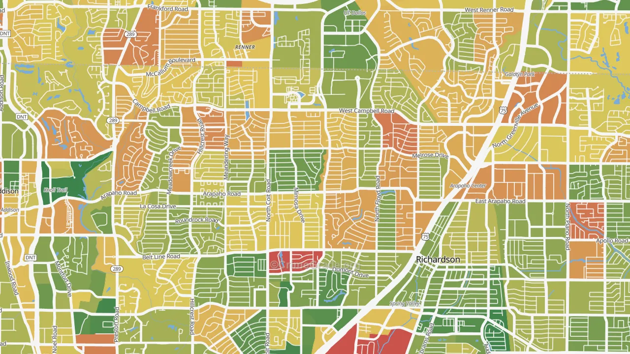 Far North Dallas-Richardson, Richardson, TX Map of Arson Rates