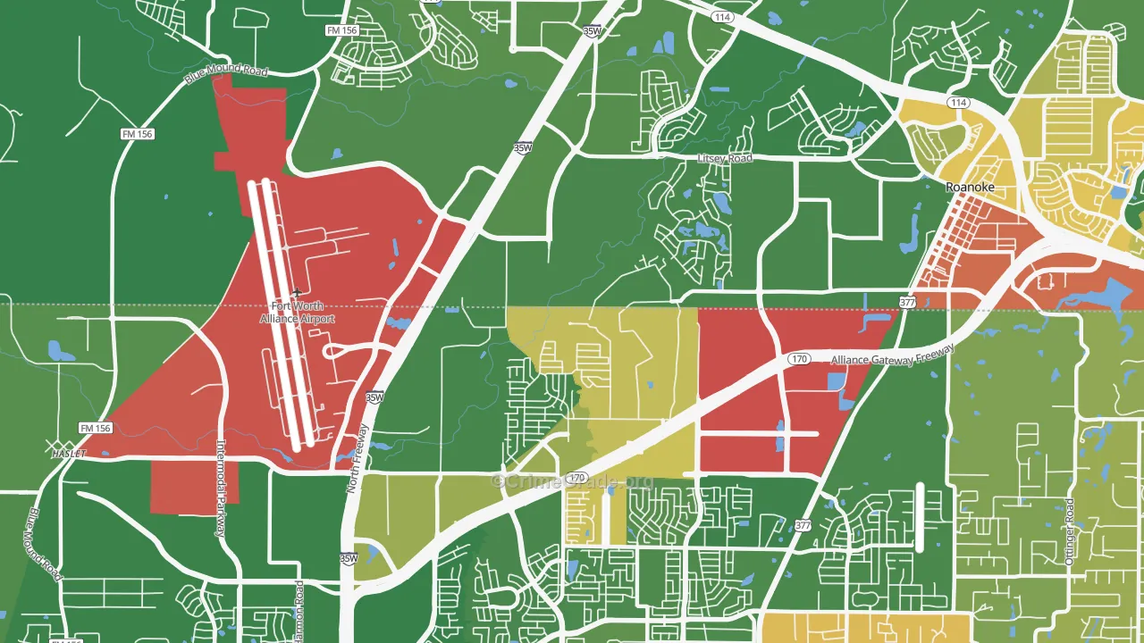 Far North Dallas-Roanoke, Roanoke, TX Map of Arson Rates