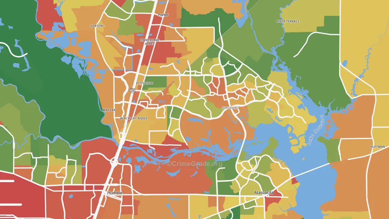Far Northeast, Humble, TX Map of Arson Rates