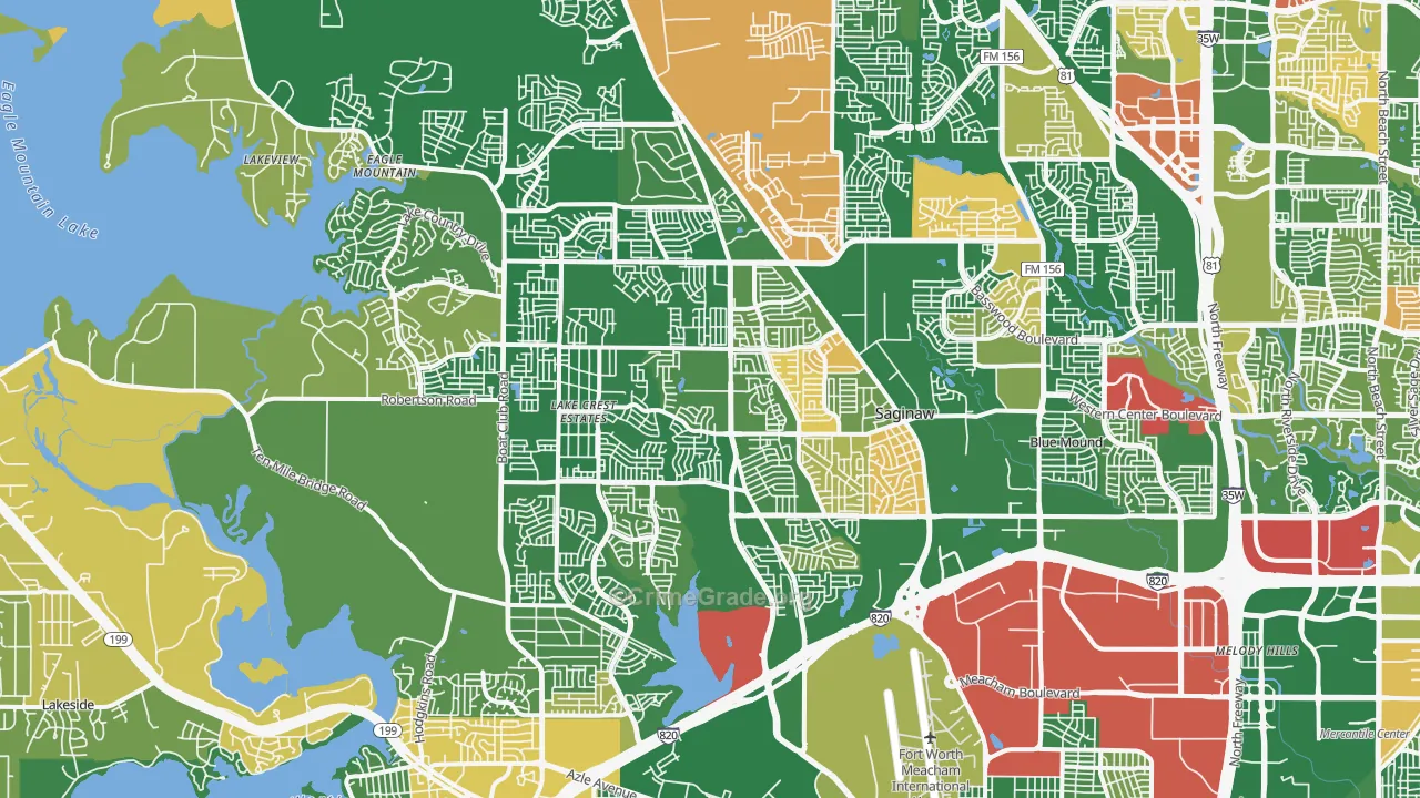 Far Northwest, Fort Worth, TX Map of Arson Rates
