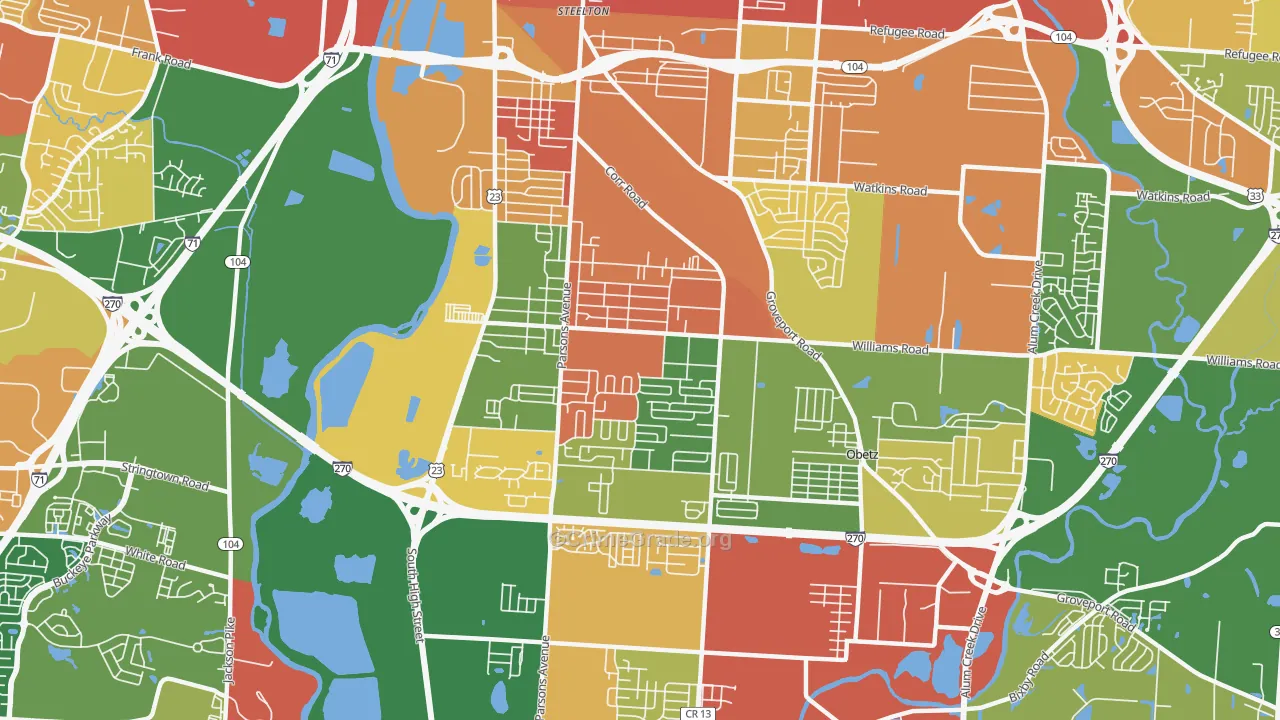 Far South, Columbus, OH Map of Arson Rates