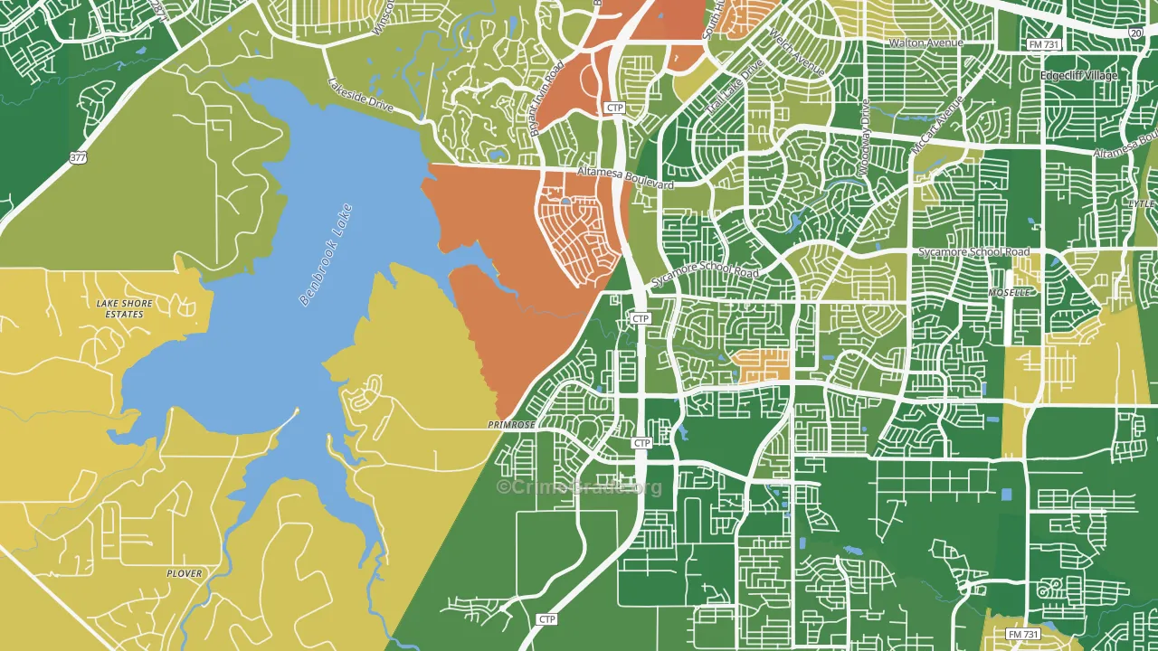 Far Southwest, Fort Worth, TX Map of Arson Rates