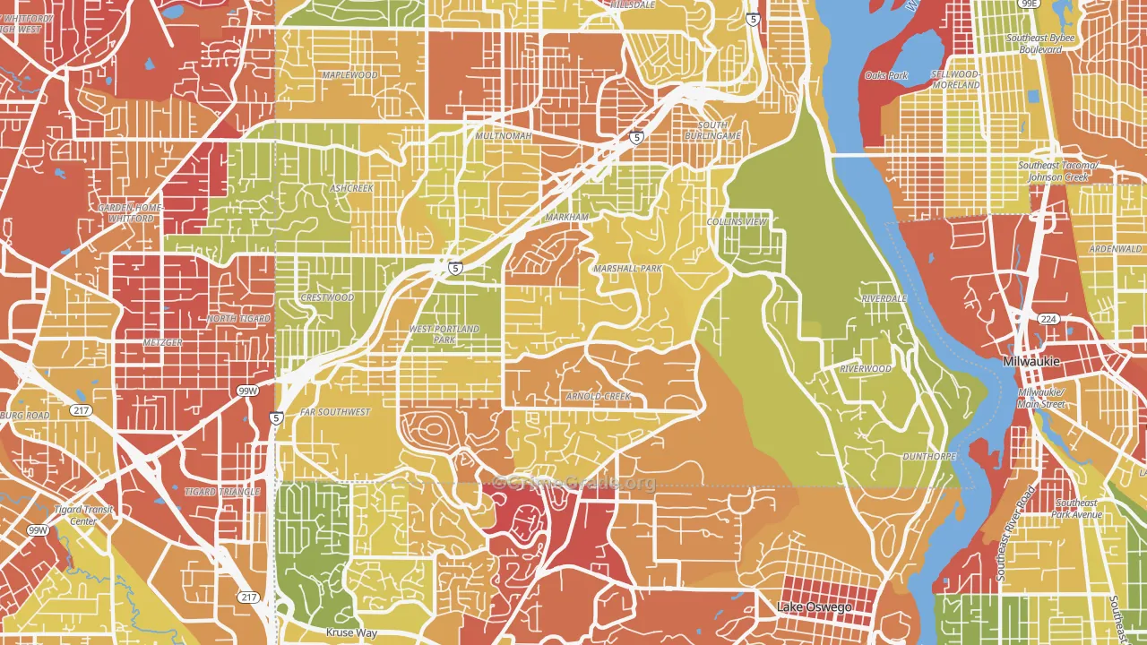 Far Southwest, Portland, OR Map of Arson Rates