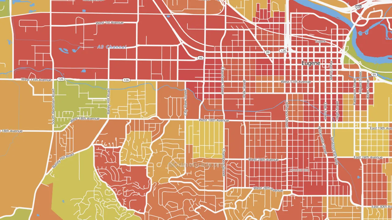 Far West Eugene, Eugene, OR Map of Arson Rates