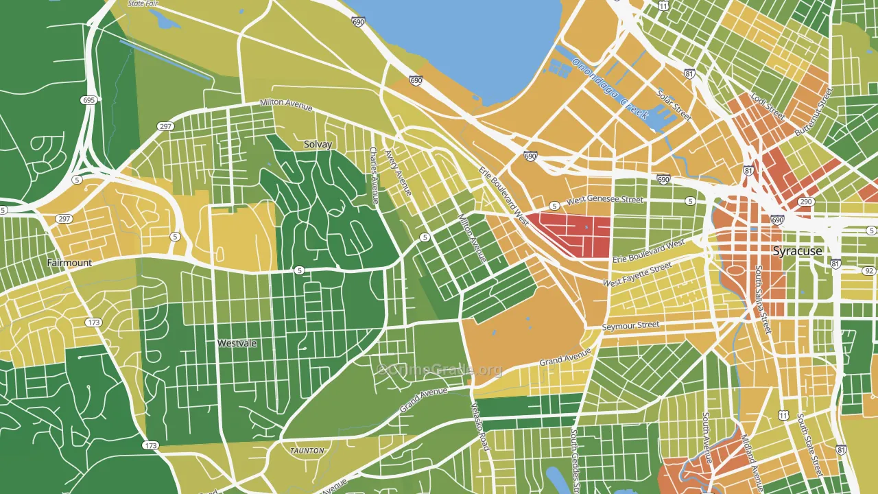 Far Westside, Syracuse, NY Map of Arson Rates